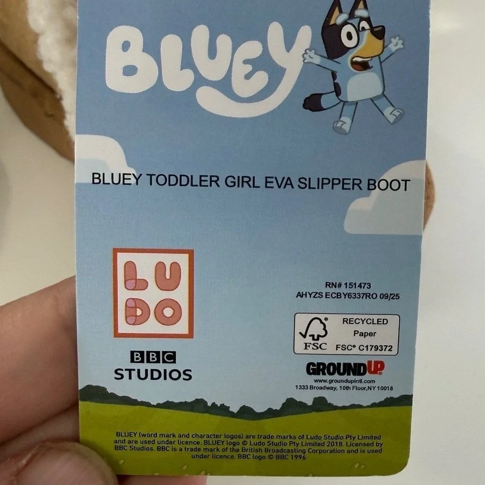 Bluey Toddler Tan EVA Winter Slipper Boots Faux Fur Lined Character‎ Shoes New